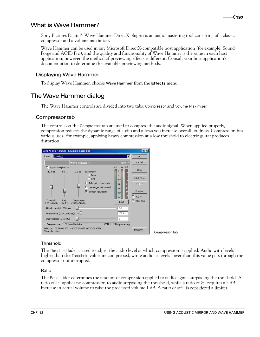 Sony 7 manual What is Wave Hammer?, Wave Hammer dialog, Displaying Wave Hammer, Compressor tab 