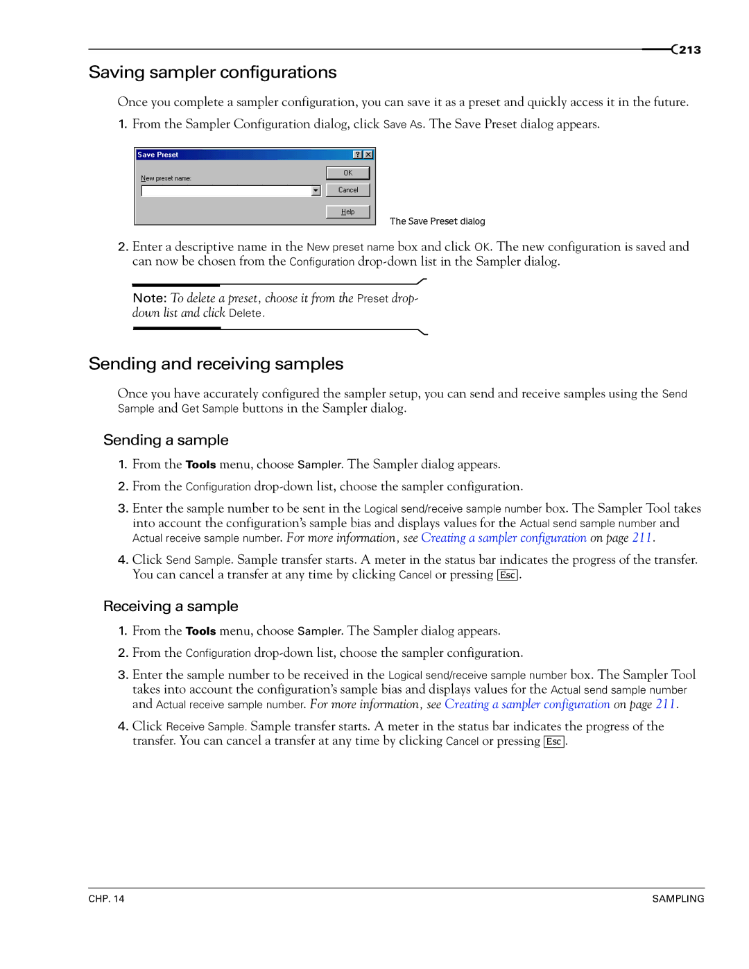 Sony 7 manual Saving sampler configurations, Sending and receiving samples, Sending a sample, Receiving a sample 