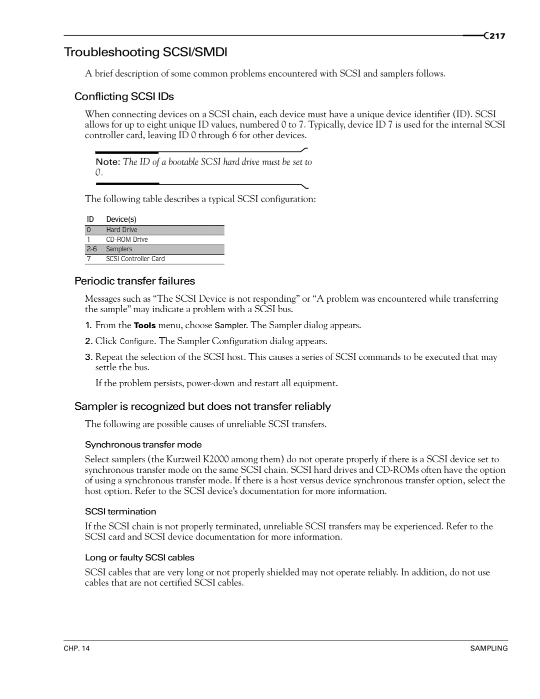 Sony 7 manual Troubleshooting SCSI/SMDI, Conflicting Scsi IDs, Periodic transfer failures, ID Devices 