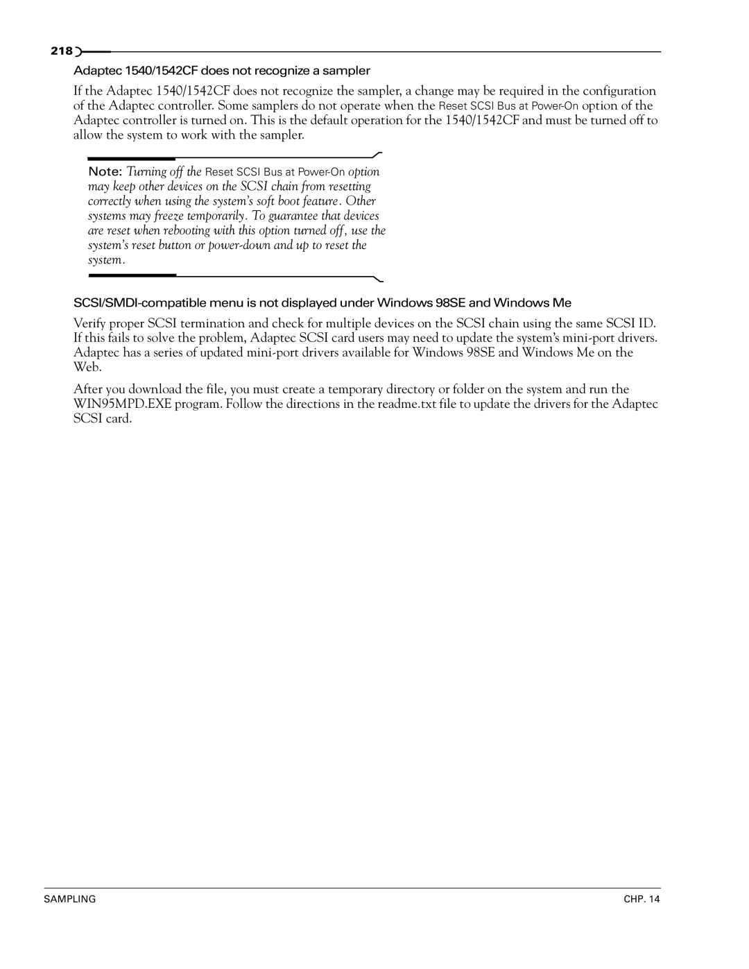 Sony 7 manual Adaptec 1540/1542CF does not recognize a sampler 