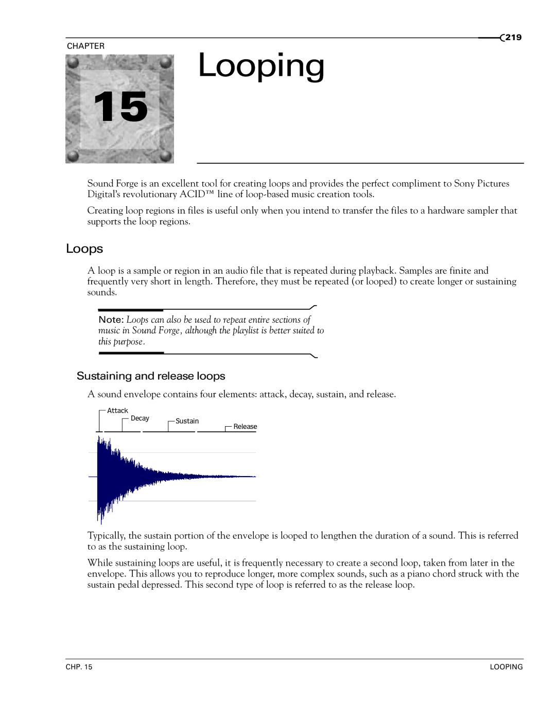 Sony 7 manual Looping, Loops, Sustaining and release loops 