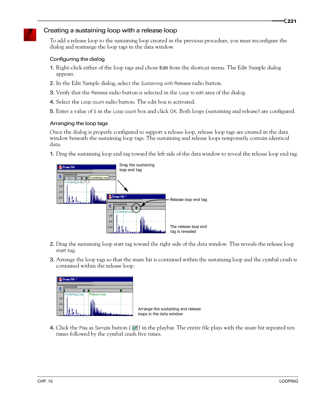 Sony 7 manual Creating a sustaining loop with a release loop 