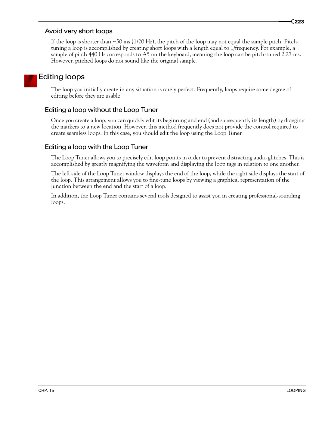 Sony 7 Editing loops, Avoid very short loops, Editing a loop without the Loop Tuner, Editing a loop with the Loop Tuner 