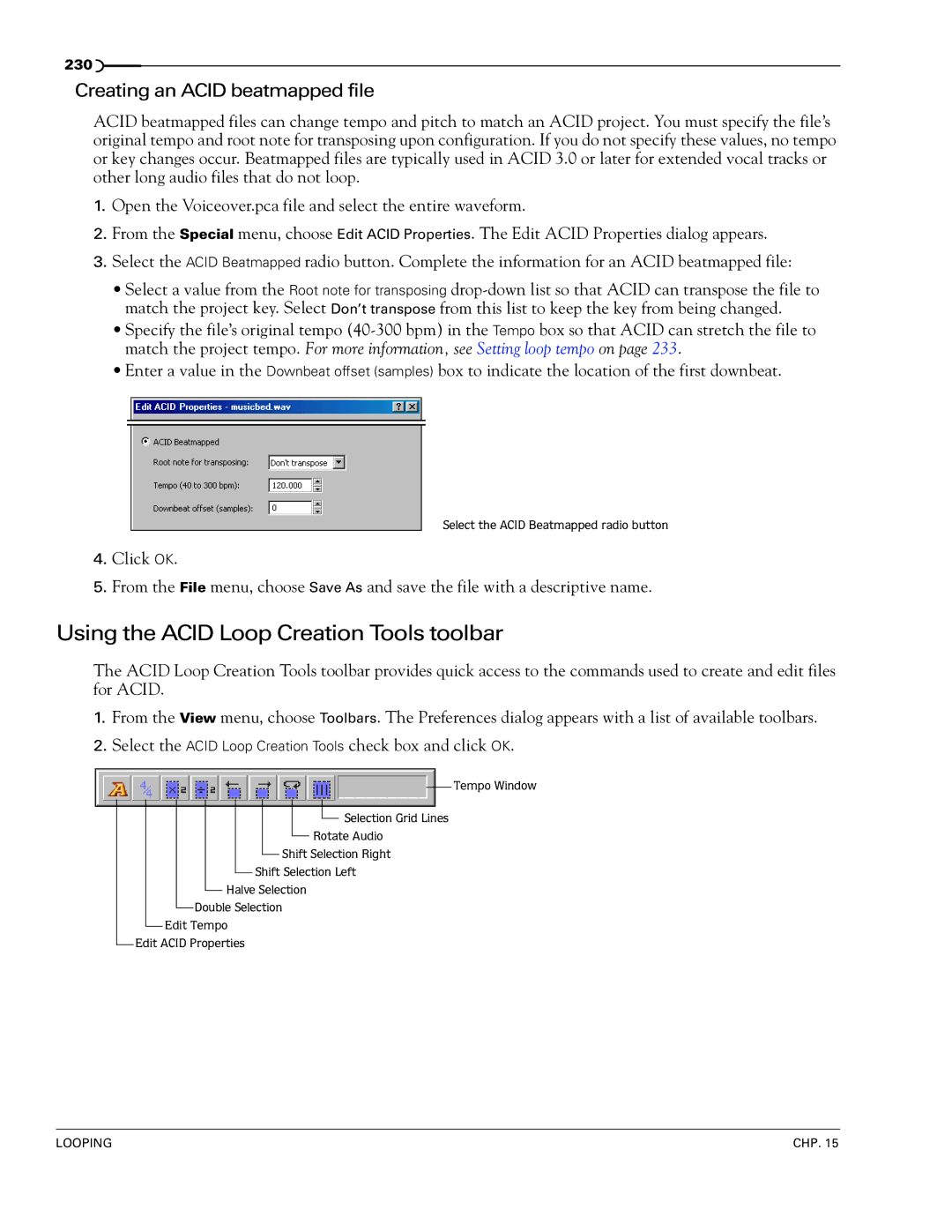 Sony 7 manual Using the Acid Loop Creation Tools toolbar, Creating an Acid beatmapped file 