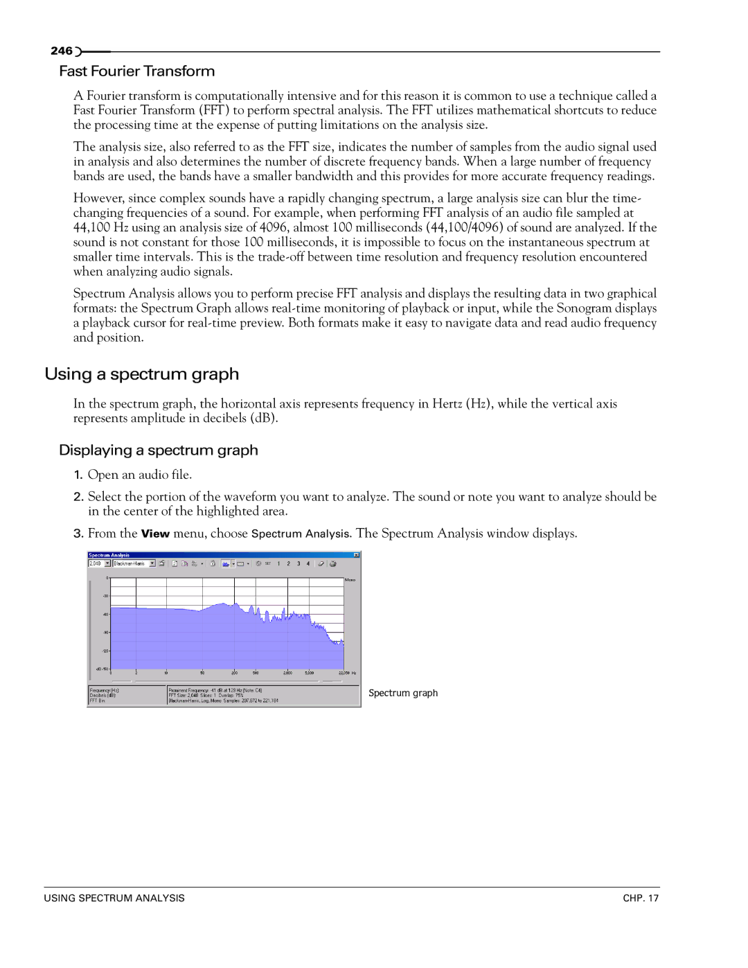 Sony 7 manual Using a spectrum graph, Fast Fourier Transform, Displaying a spectrum graph 