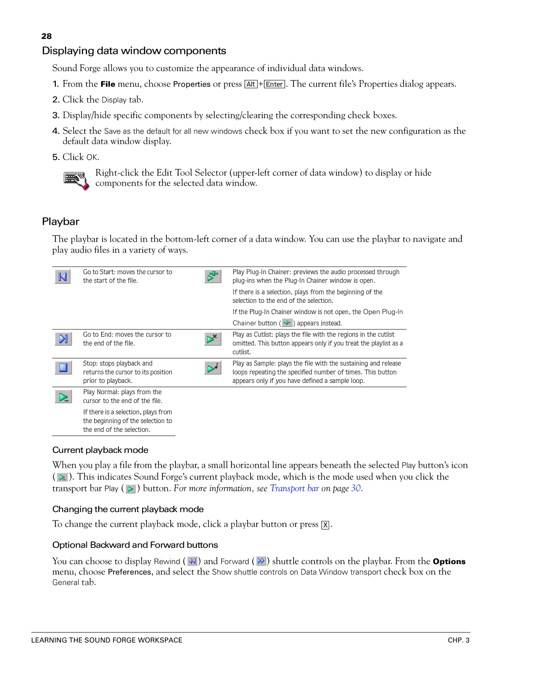 Sony 7 manual Displaying data window components, Playbar 