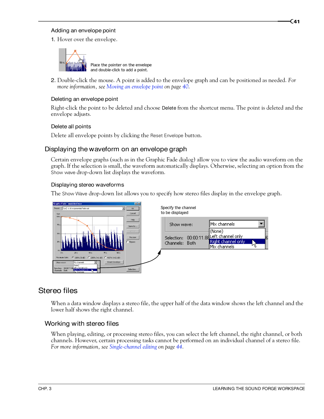 Sony 7 manual Stereo files, Displaying the waveform on an envelope graph, Working with stereo files 