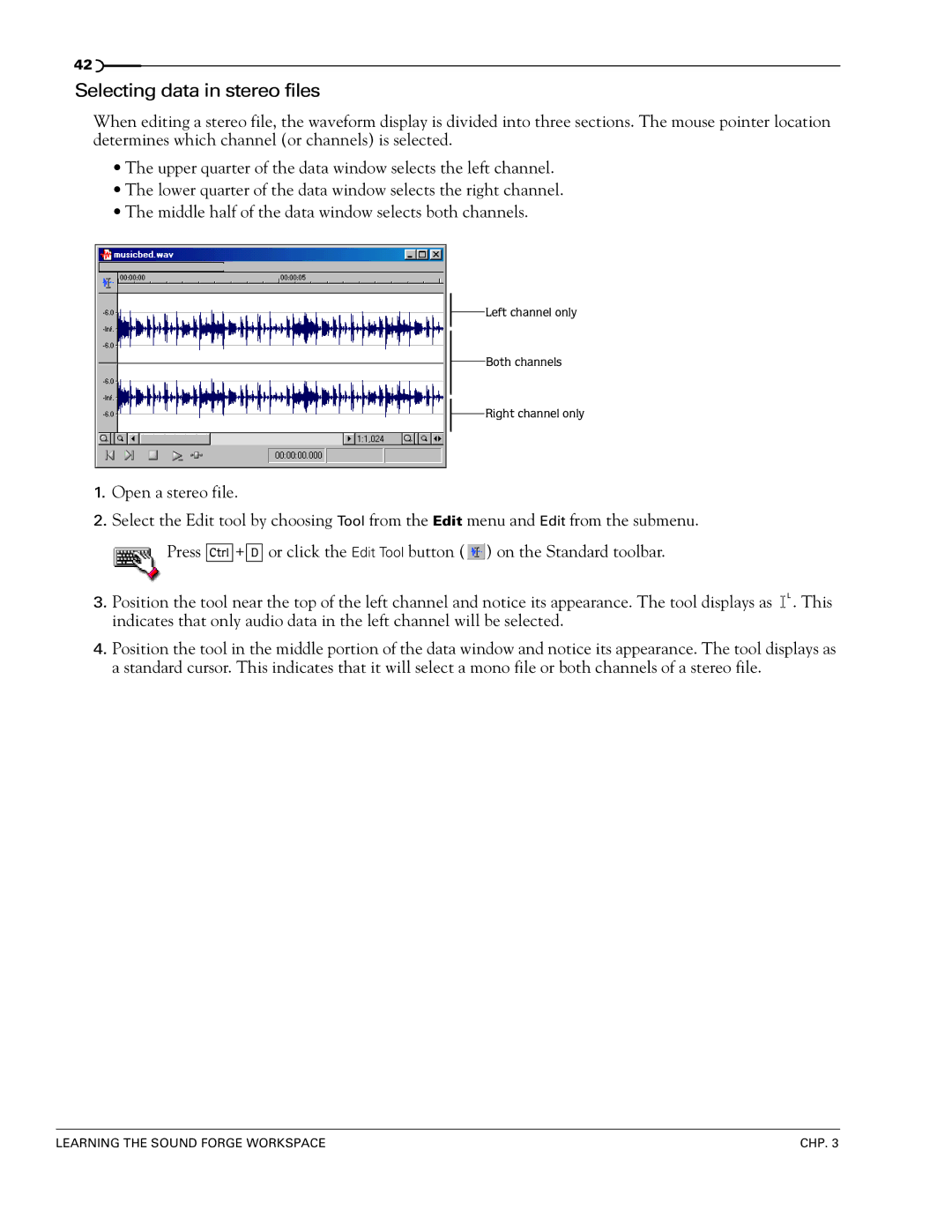 Sony 7 manual Selecting data in stereo files 