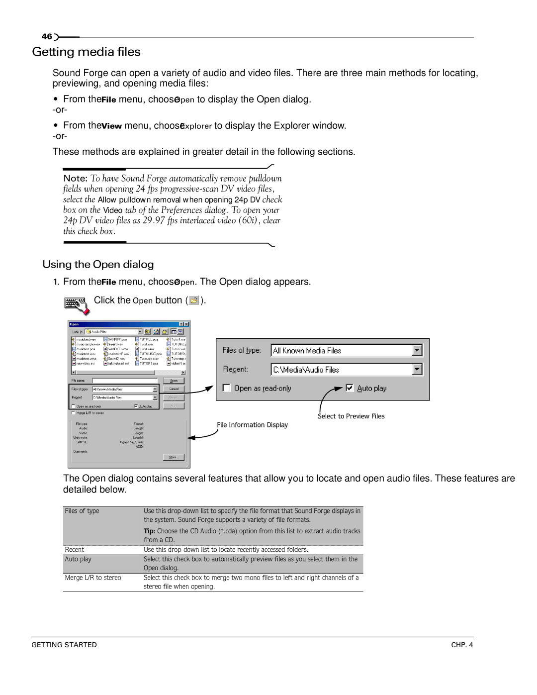 Sony 7 manual Getting media files, Using the Open dialog 