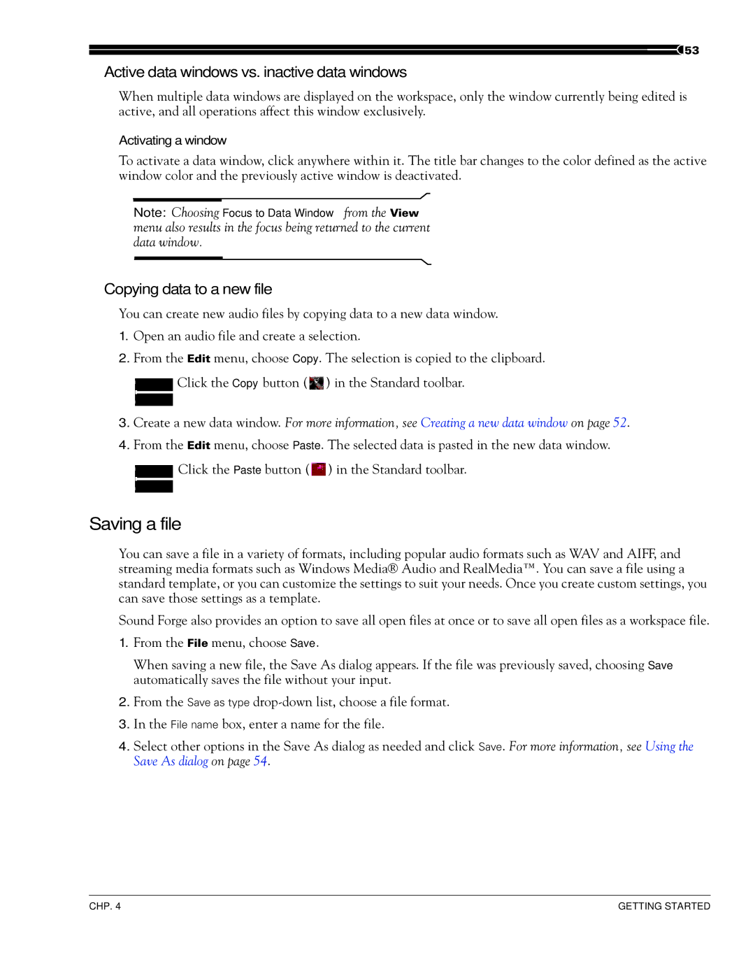 Sony 7 manual Saving a file, Active data windows vs. inactive data windows, Copying data to a new file 