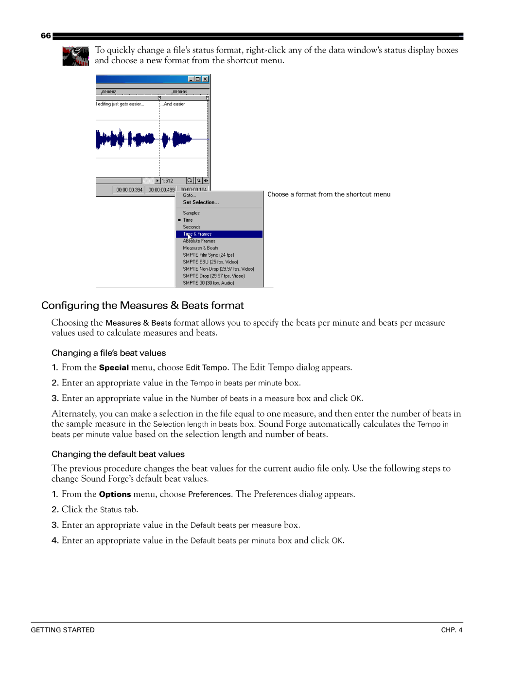 Sony 7 manual Configuring the Measures & Beats format 