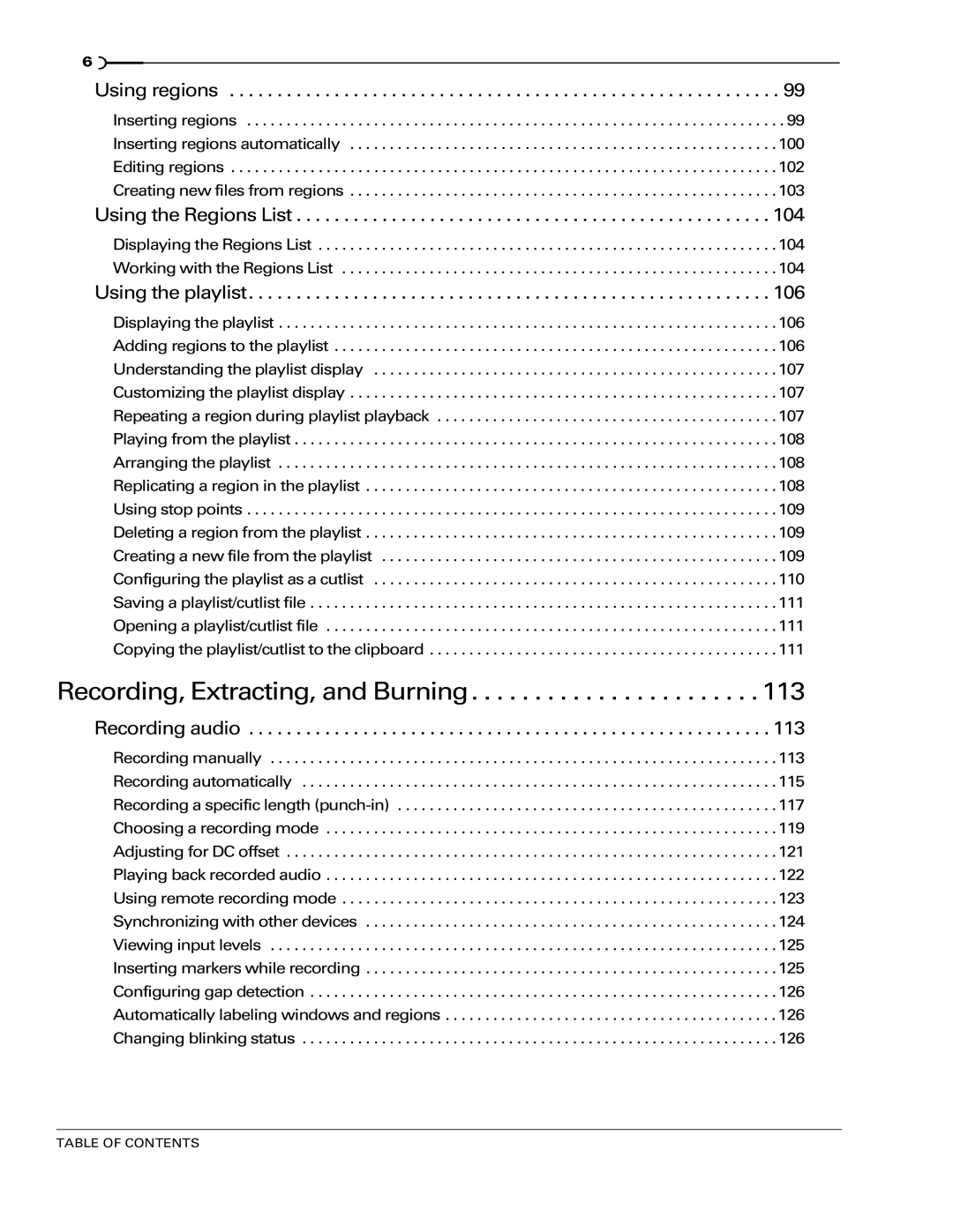 Sony 7 manual Using regions, Using the Regions List, Using the playlist, Recording audio 