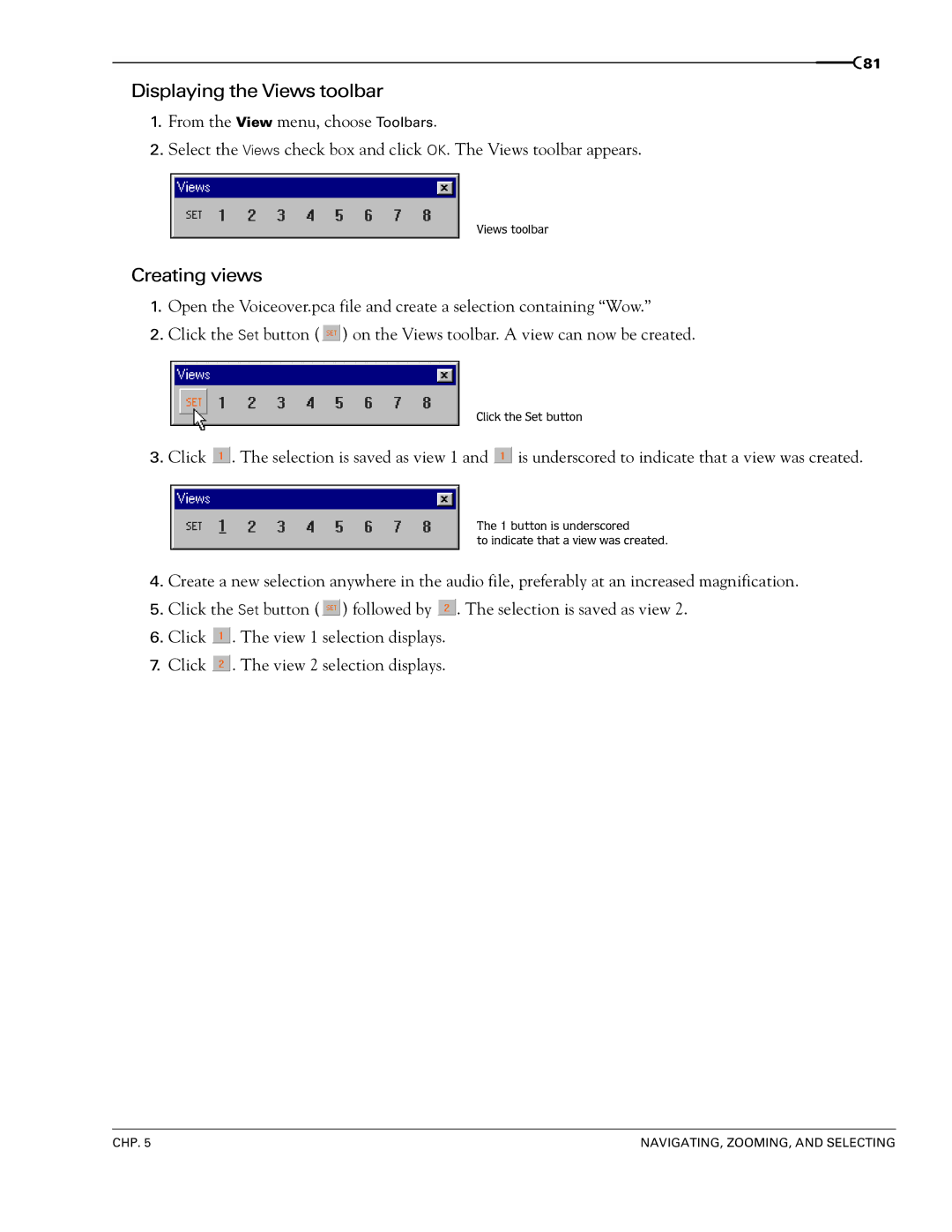 Sony 7 manual Displaying the Views toolbar, Creating views 