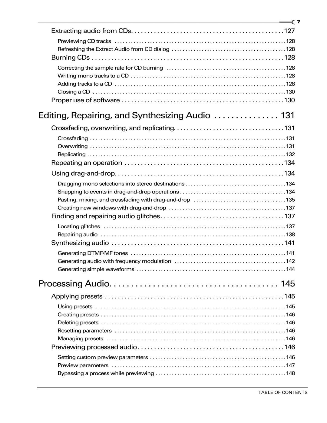 Sony 7 manual Extracting audio from CDs, Burning CDs, Proper use of software, Crossfading, overwriting, and replicating 