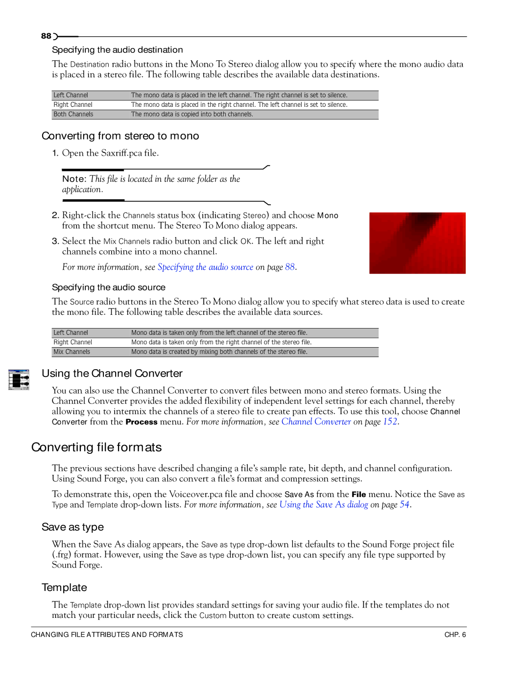 Sony 7 manual Converting file formats, Converting from stereo to mono, Using the Channel Converter, Save as type, Template 