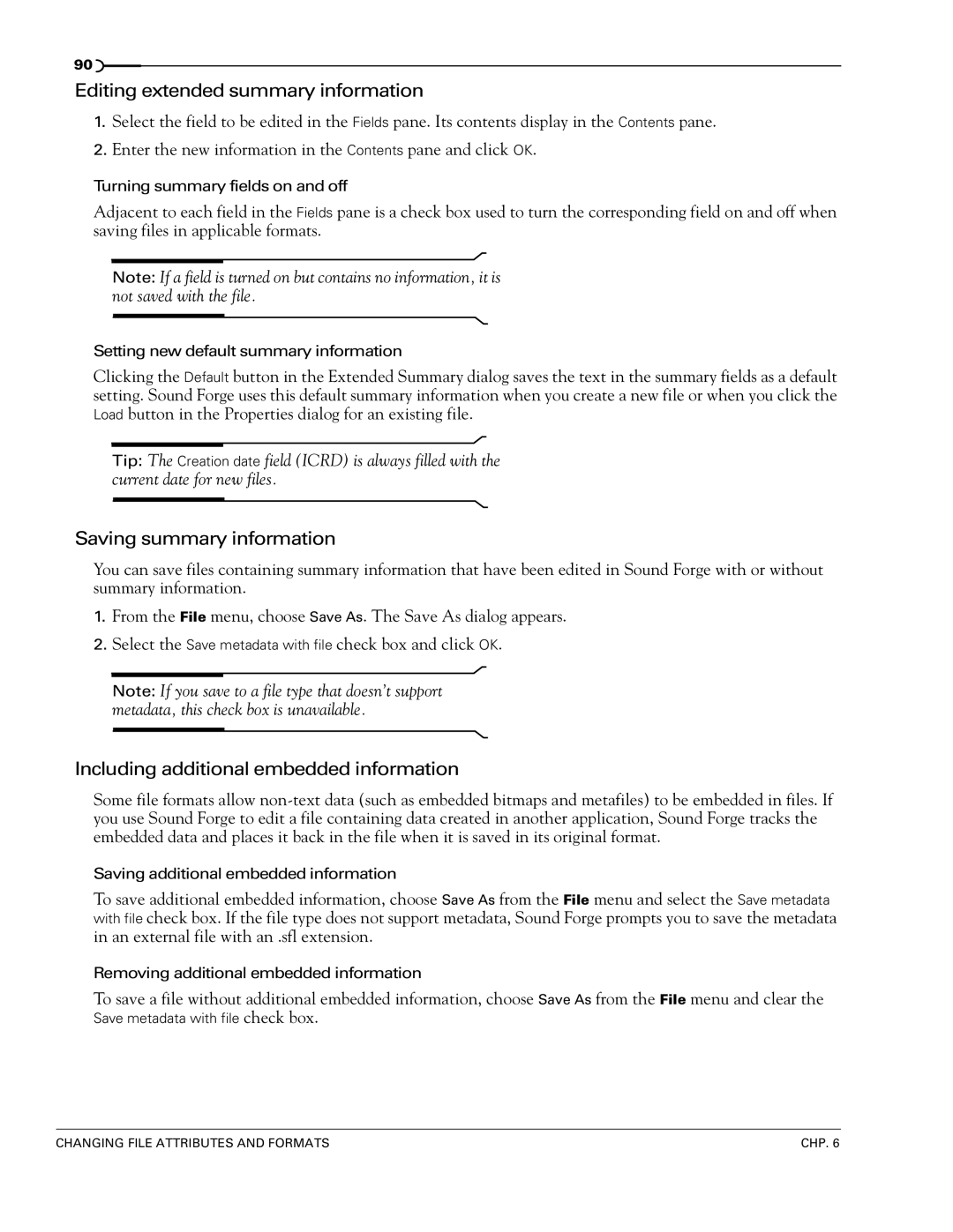 Sony 7 manual Editing extended summary information, Saving summary information, Including additional embedded information 