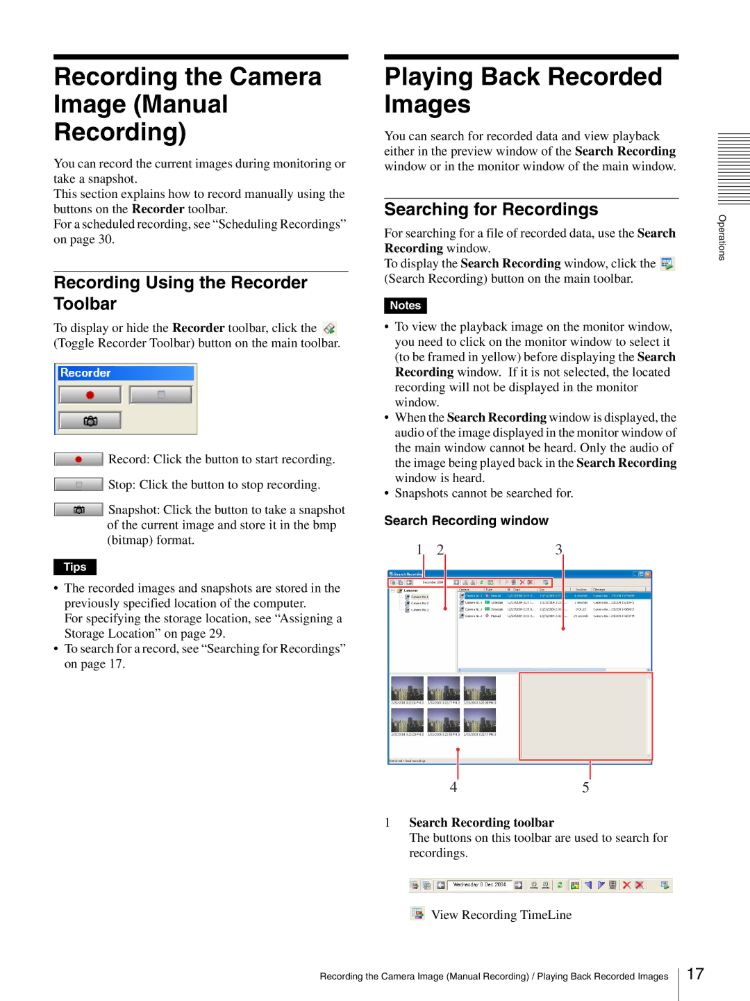 Sony 6027PW, 9032PW Recording the Camera Image Manual, Playing Back Recorded Images, Recording Using the Recorder Toolbar 