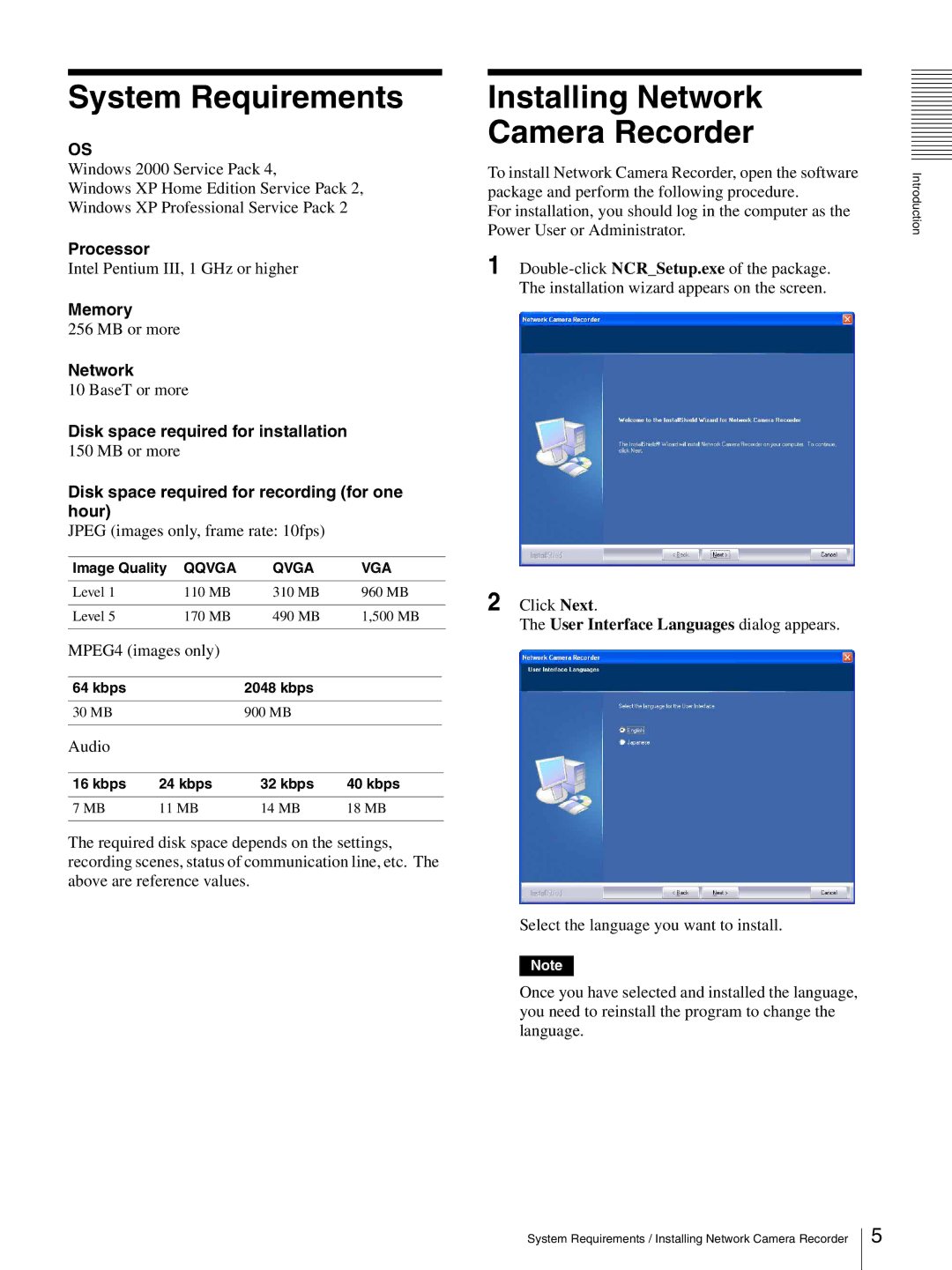 Sony 6027PW, 9032PW, 5525PW, 1340PW manual System Requirements, Installing Network Camera Recorder 