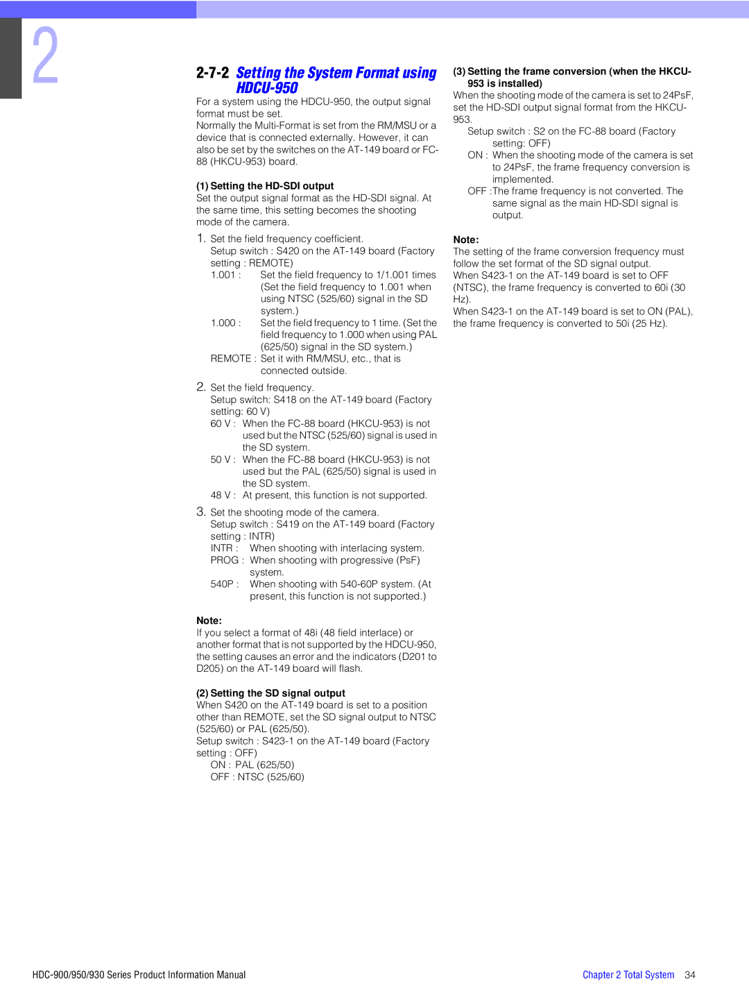 Sony 930, 900 manual HDCU-950, Setting the HD-SDI output, Setting the SD signal output 