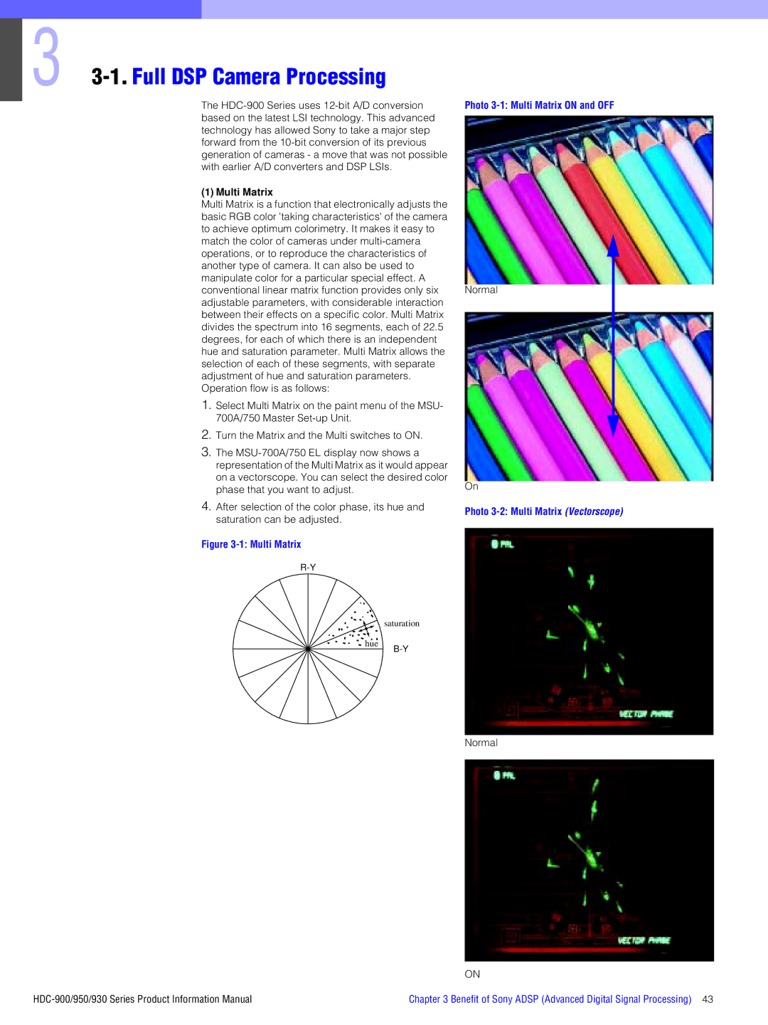 Sony manual Full DSP Camera Processing, Multi Matrix, Normal HDC-900/950/930 Series Product Information Manual 