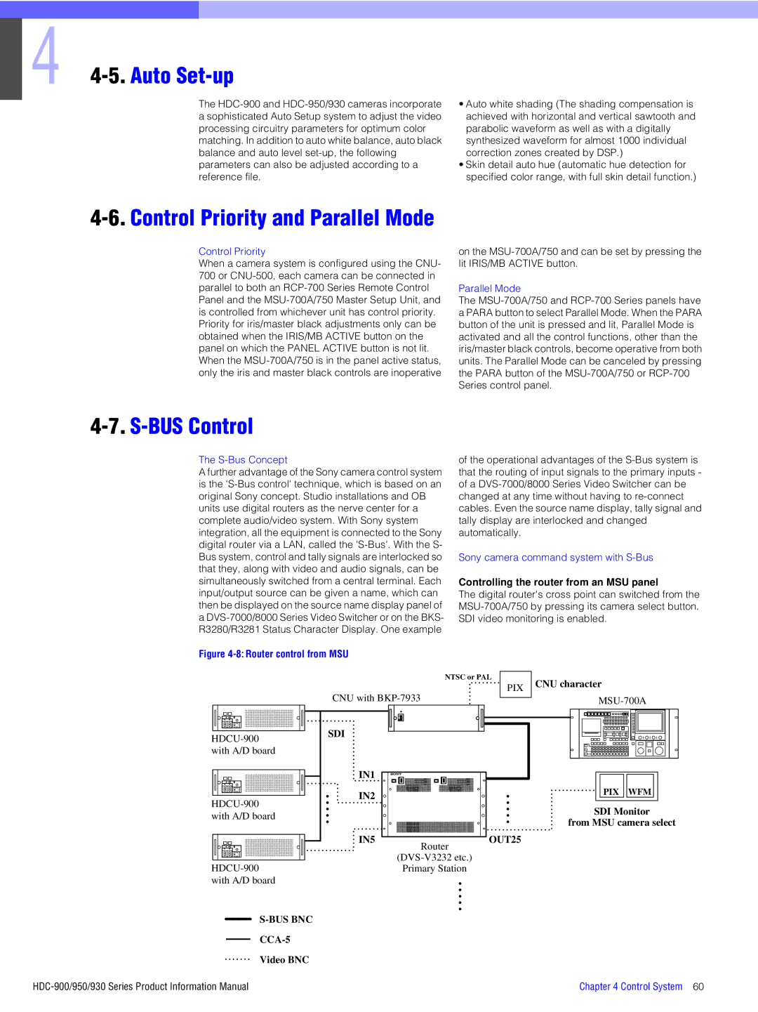 Sony 930, 950, 900 manual Auto Set-up, BUS Control, Controlling the router from an MSU panel 