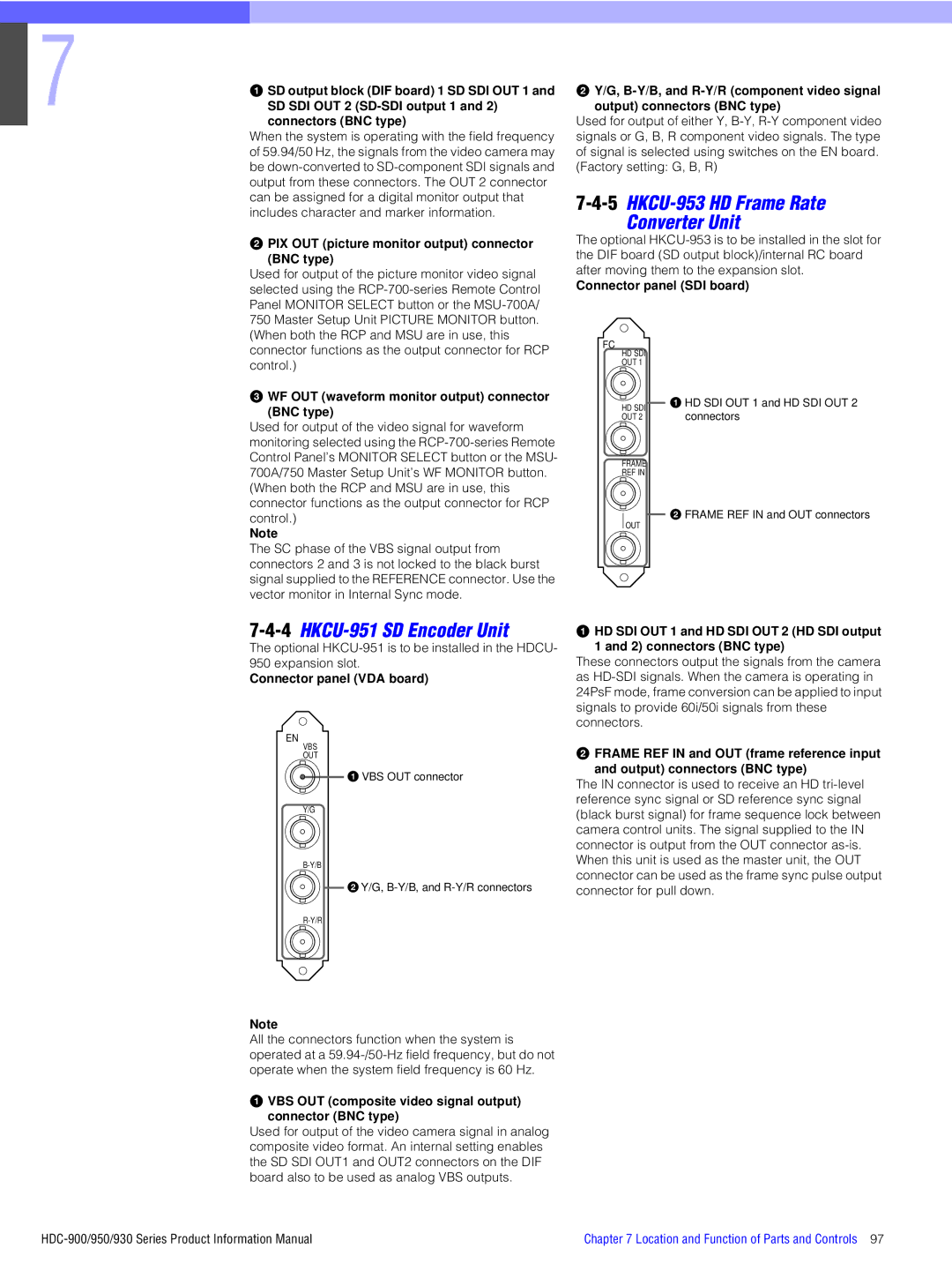 Sony 950, 930, 900 manual 5HKCU-953 HD Frame Rate Converter Unit, 4HKCU-951 SD Encoder Unit 