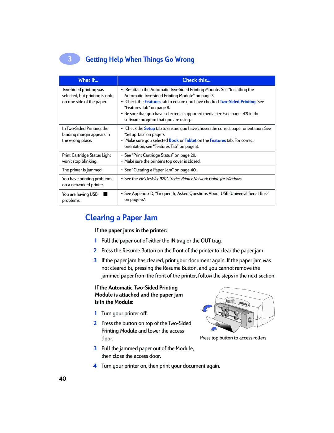 Sony 970C Series manual Clearing a Paper Jam, If the paper jams in the printer 