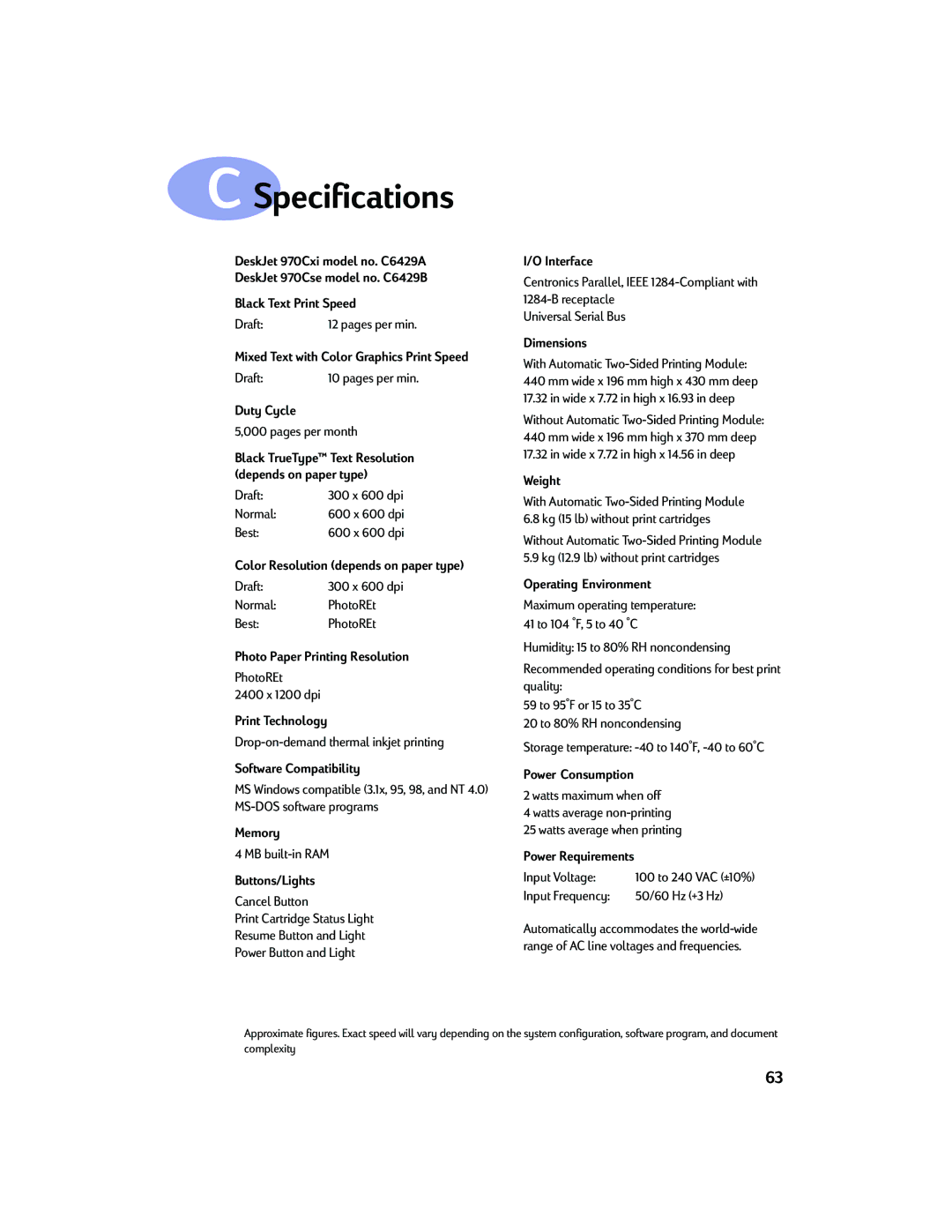 Sony 970C Series manual Specifications 