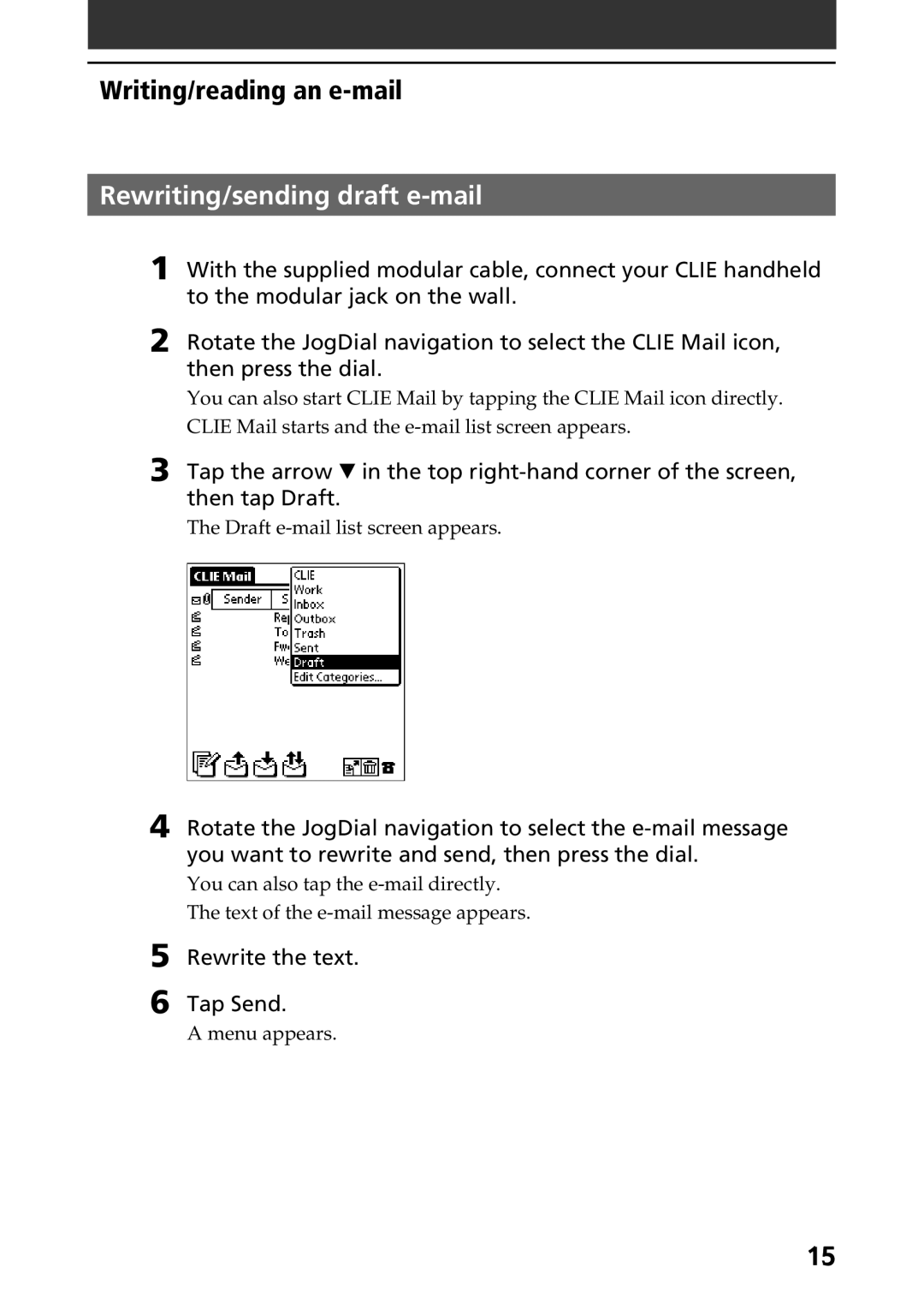 Sony A-AVZ-100-11 manual Rewriting/sending draft e-mail, Rewrite the text Tap Send 