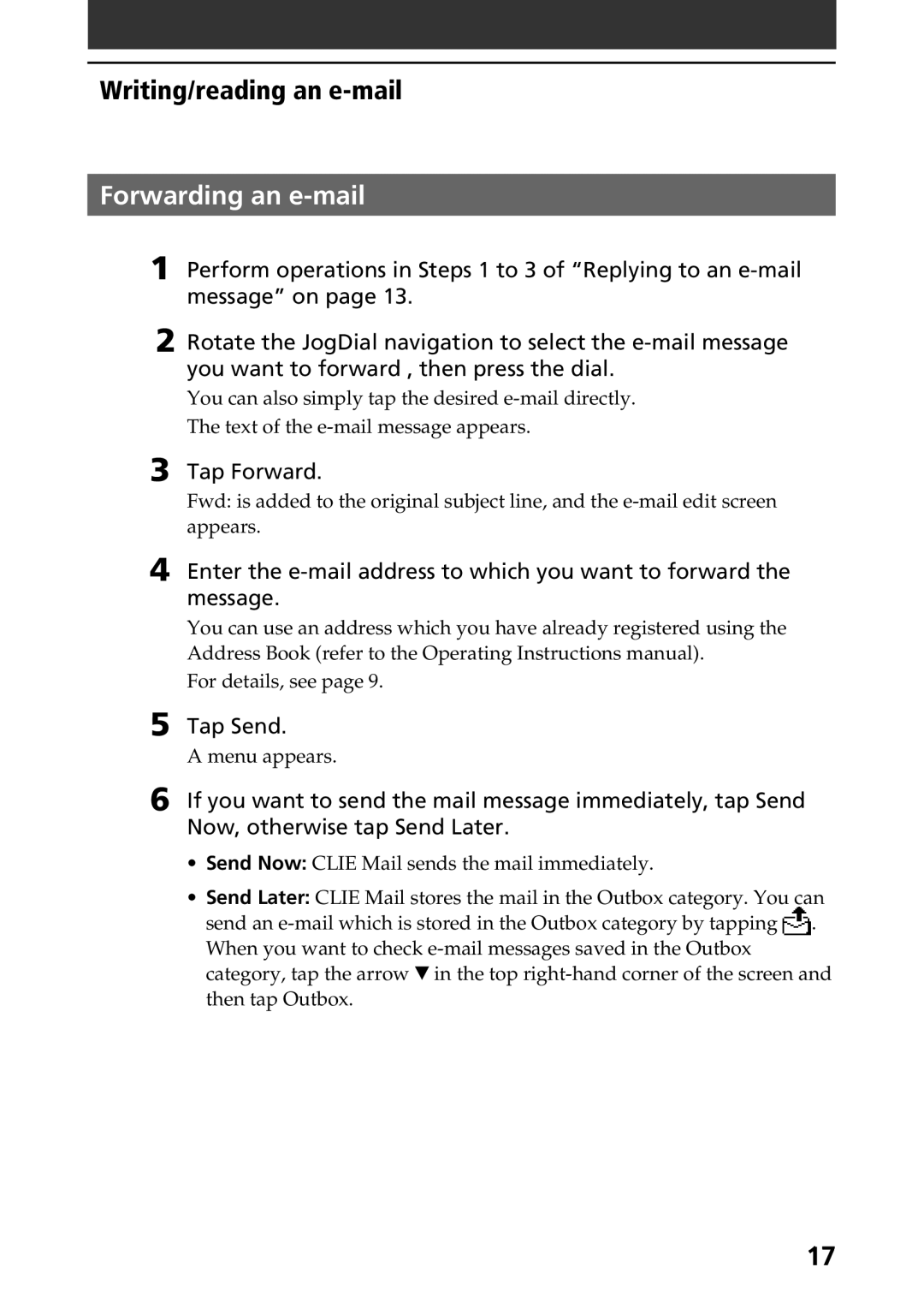 Sony A-AVZ-100-11 manual Forwarding an e-mail, Tap Forward 