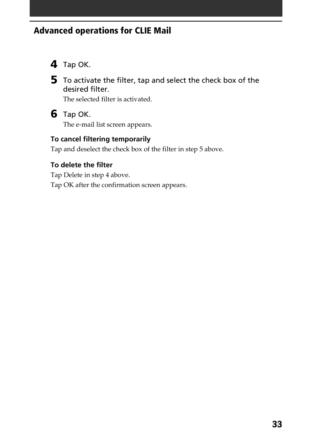 Sony A-AVZ-100-11 manual To cancel filtering temporarily, To delete the filter 