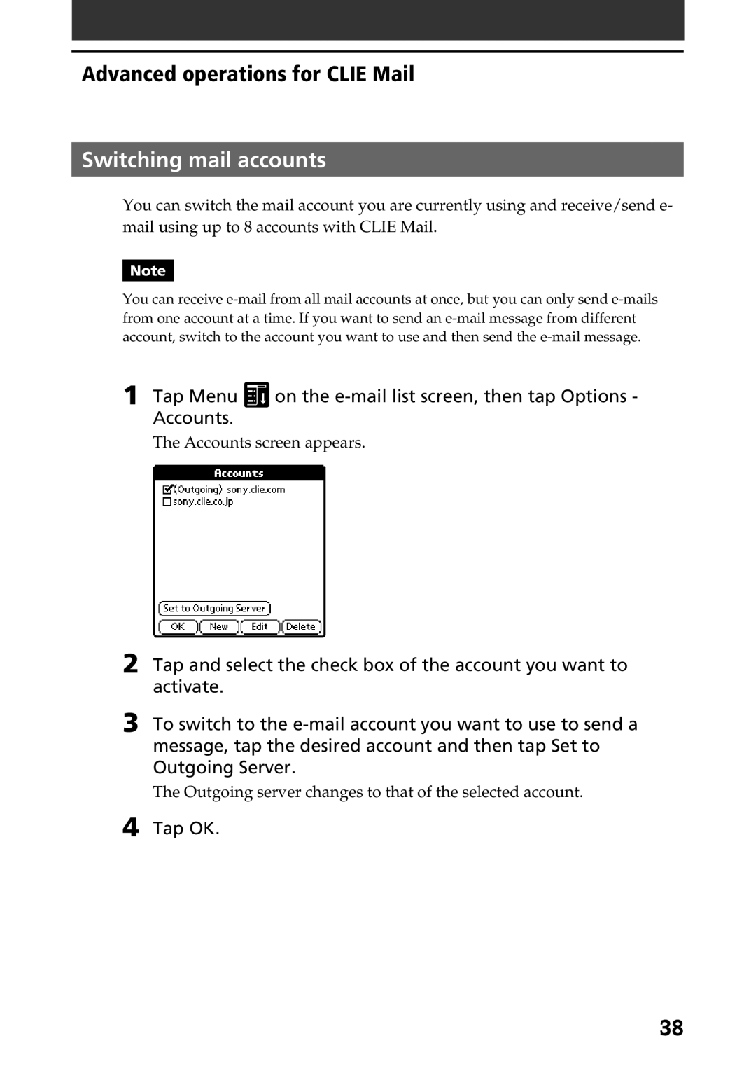 Sony A-AVZ-100-11 manual Switching mail accounts 