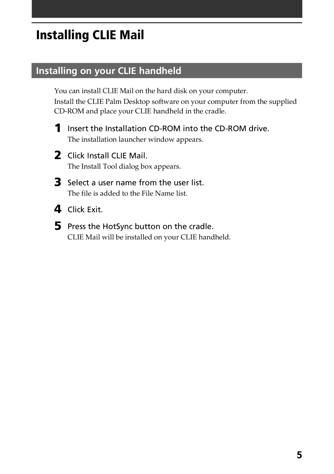 Sony A-AVZ-100-11 manual Installing Clie Mail, Installing on your Clie handheld 