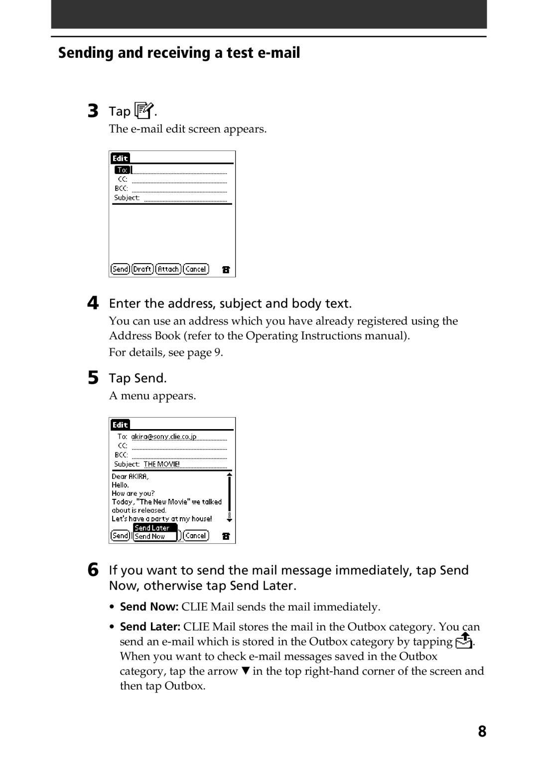 Sony A-AVZ-100-11 manual Enter the address, subject and body text, Tap Send 