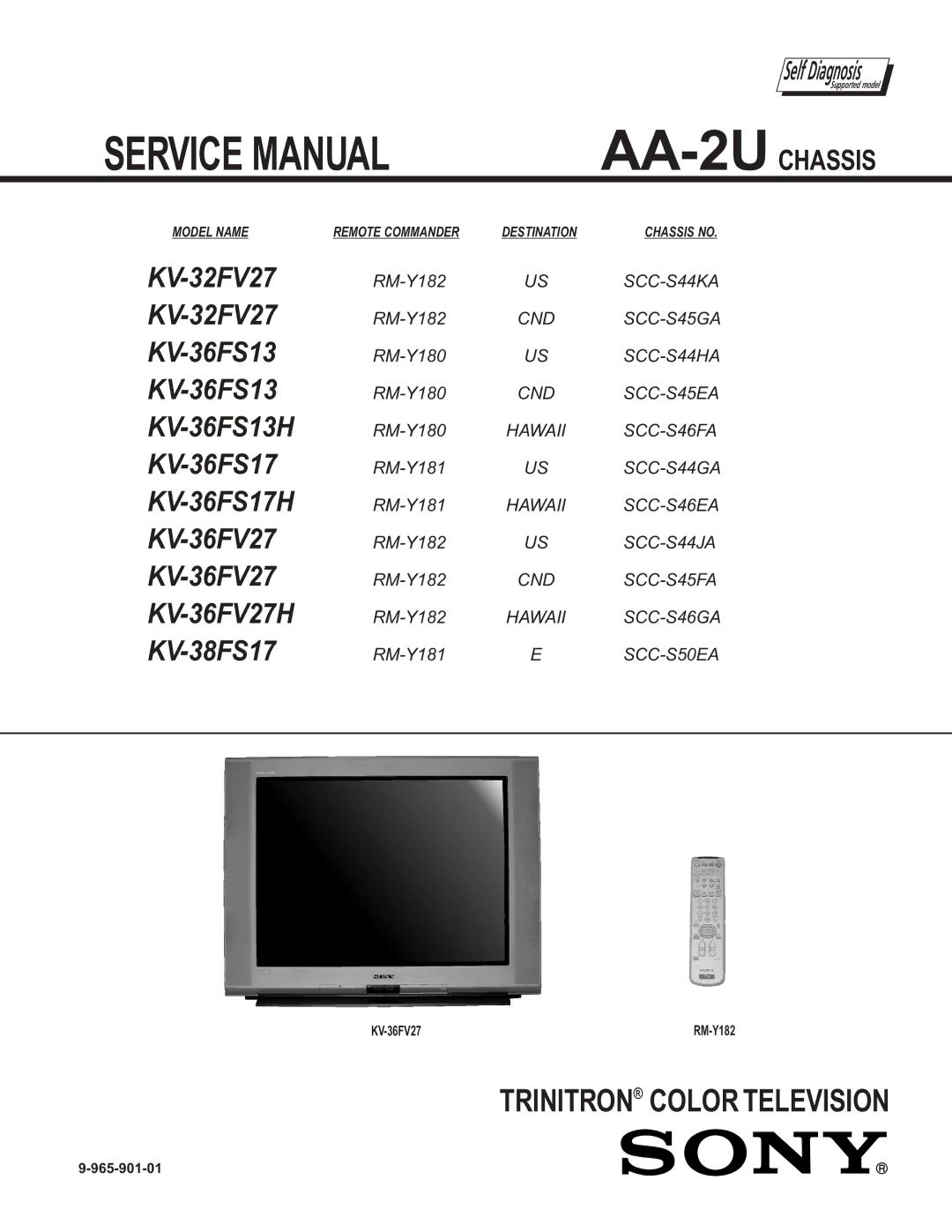 Sony AA-2U service manual Trinitron Color Television 