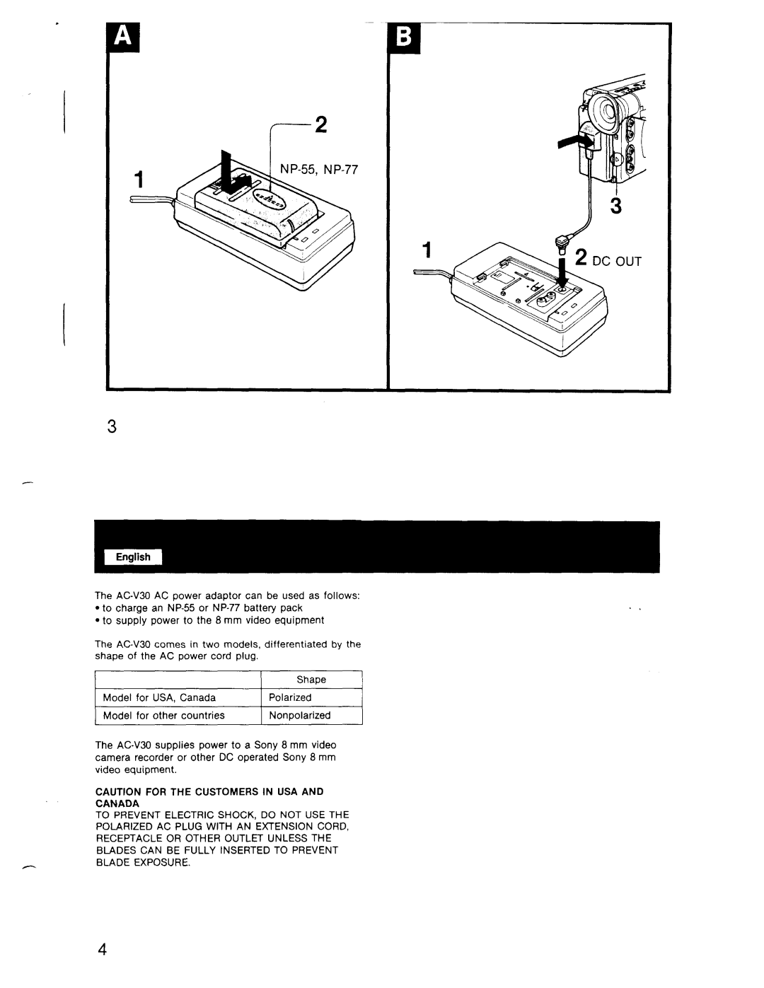 Sony AC-V30 manual 
