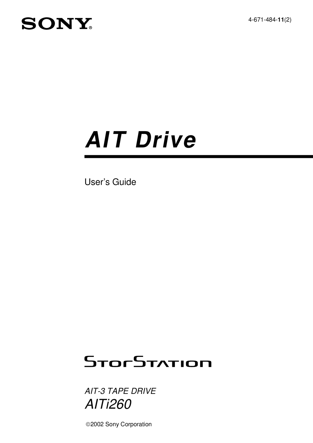 Sony AITi260 manual AIT Drive 