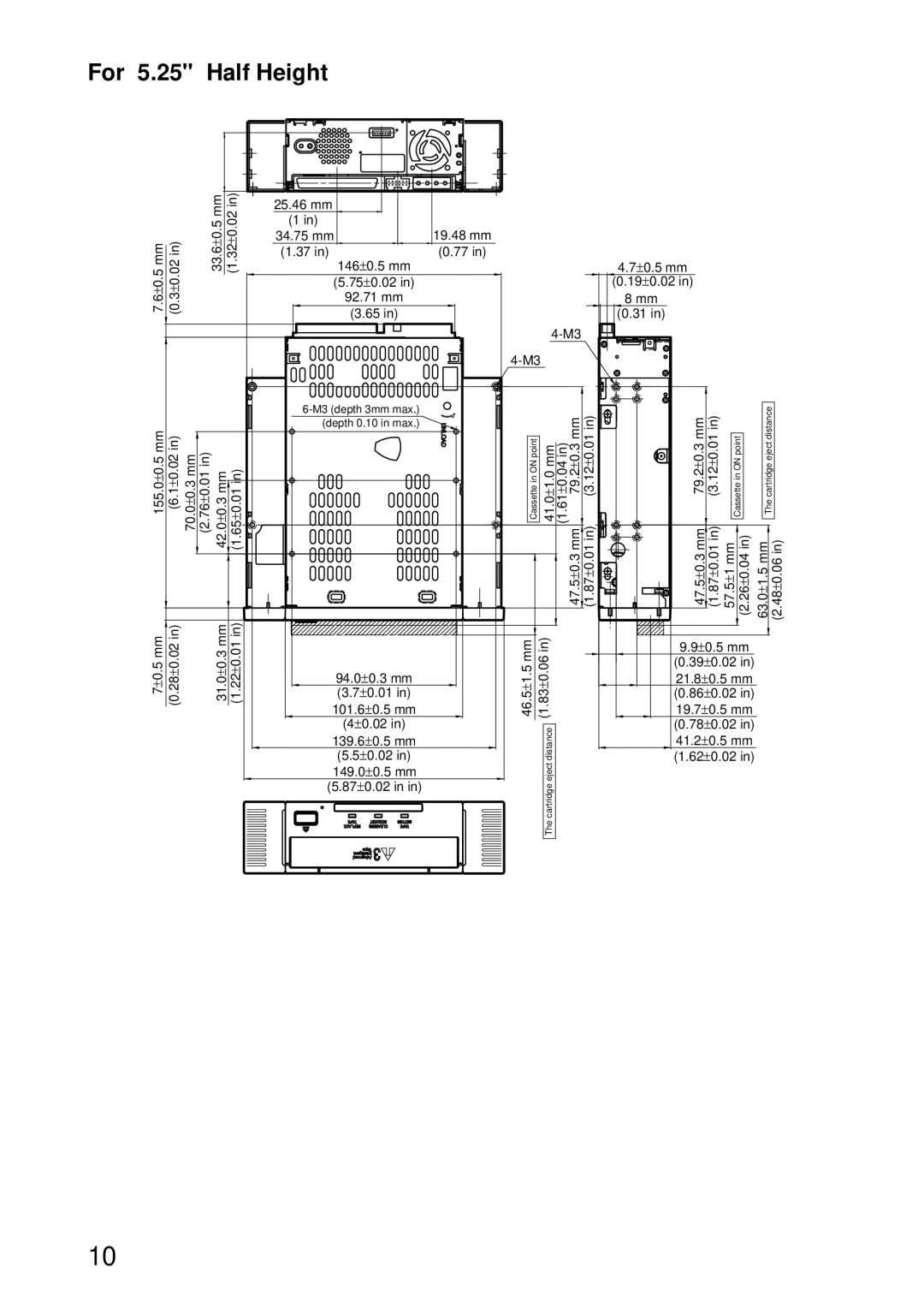 Sony AITi260 manual For 5.25 Half Height, Depth 0.10 in max 