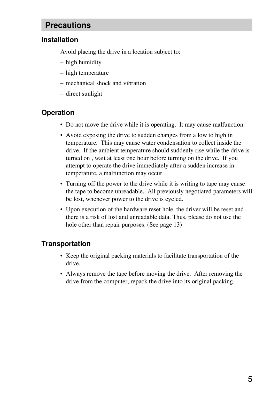 Sony AITi260 manual Precautions, Installation, Operation, Transportation 