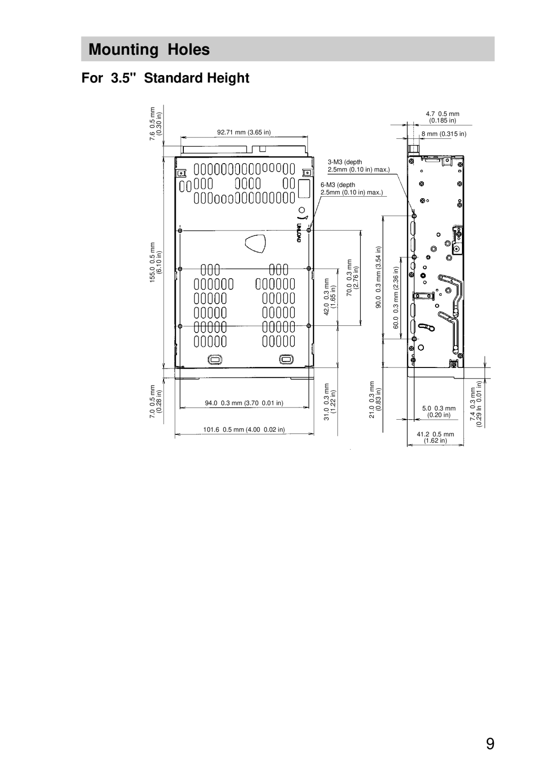 Sony AITi260 manual Mounting Holes, For 3.5 Standard Height 