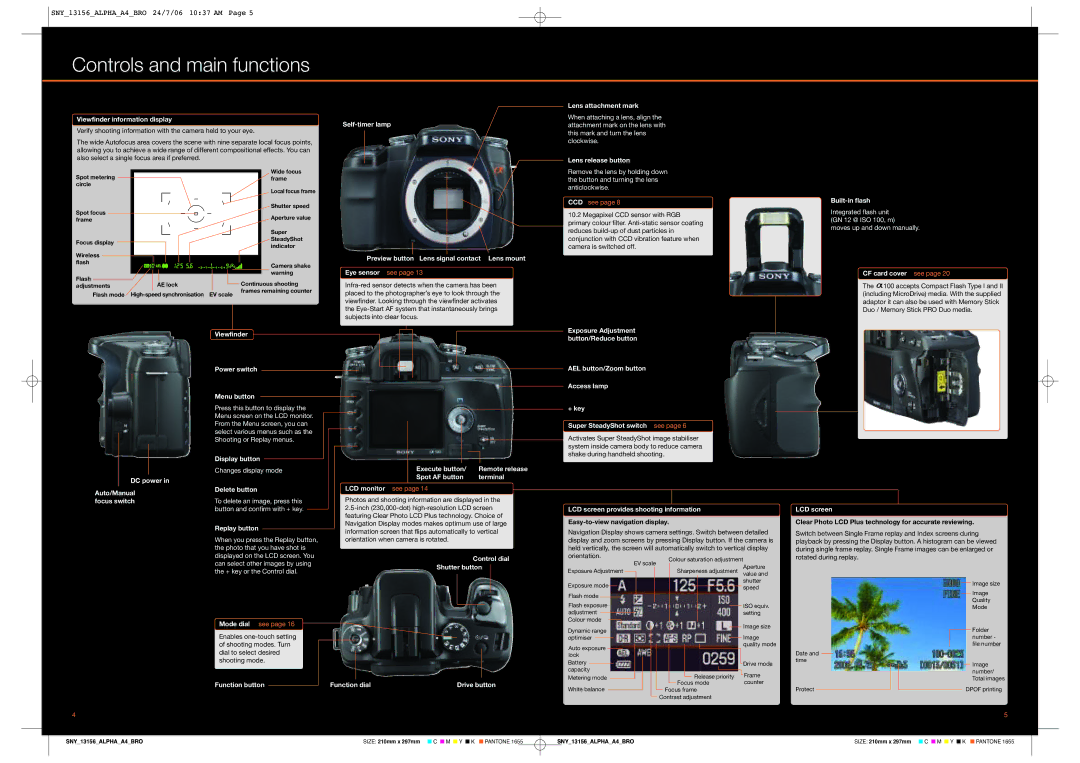 Sony Alpha 100 specifications Controls and main functions 