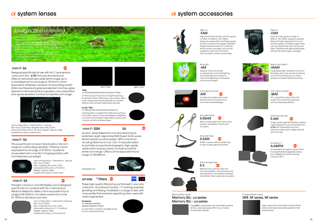 Sony alpha 700 specifications System lenses System accessories 