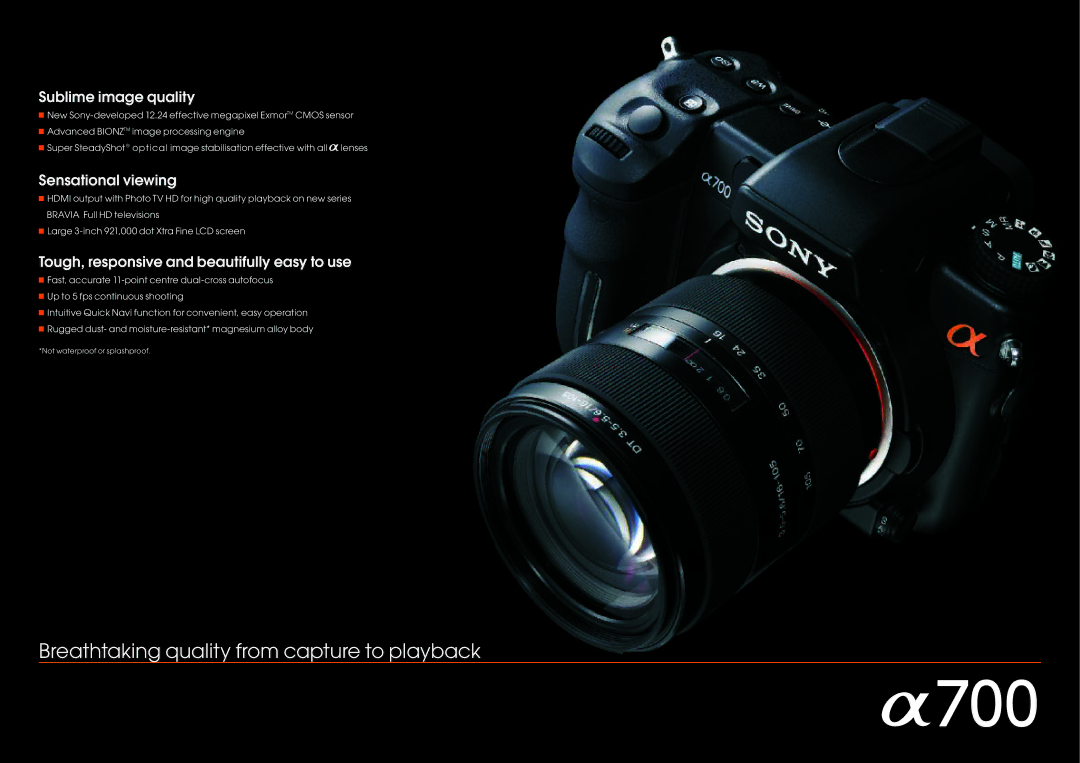 Sony alpha 700 specifications Breathtaking quality from capture to playback 