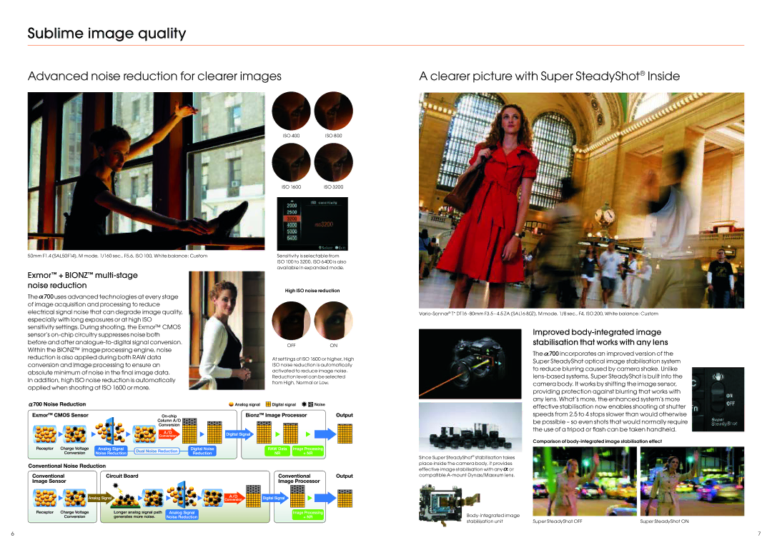 Sony alpha 700 Advanced noise reduction for clearer images, Clearer picture with Super SteadyShot Inside, Offon 