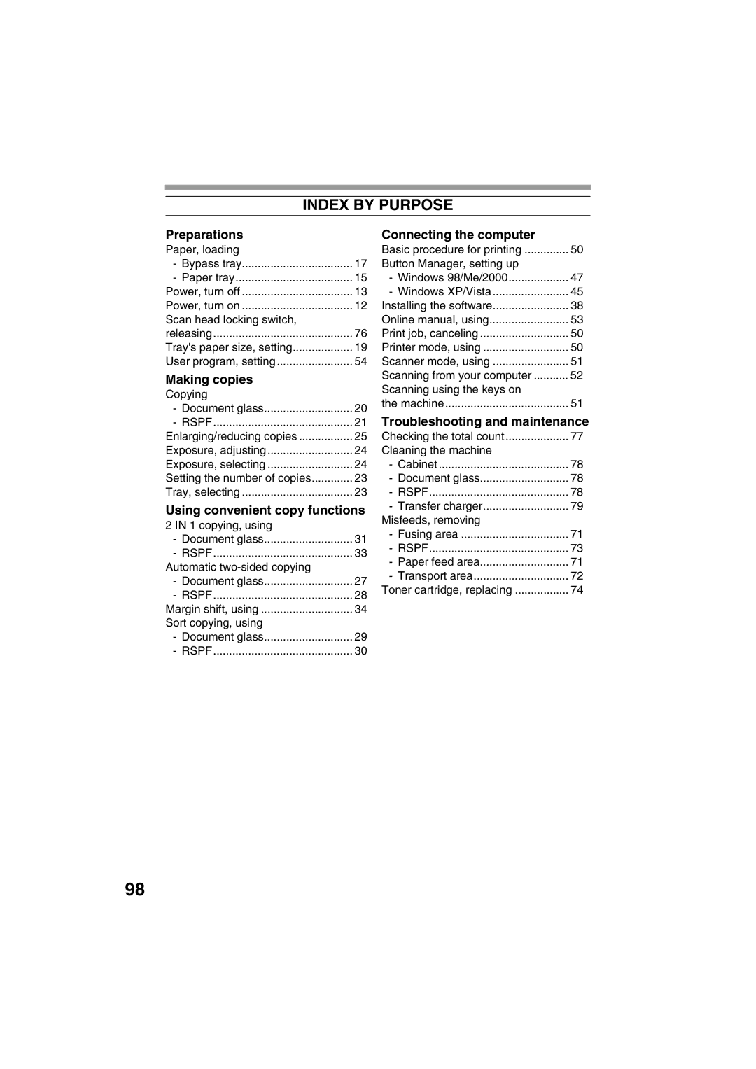 Sony AR-208S operation manual Preparations, Making copies, Using convenient copy functions, Connecting the computer 