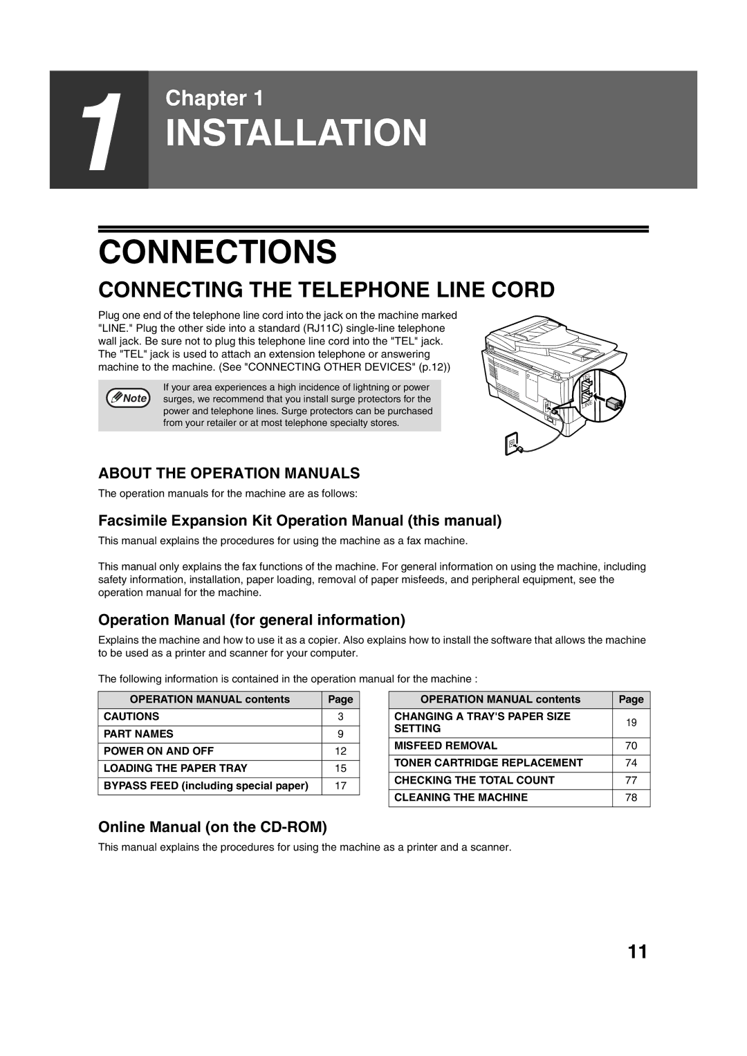 Sony AR-208S operation manual Connections, Connecting the Telephone Line Cord, Online Manual on the CD-ROM 