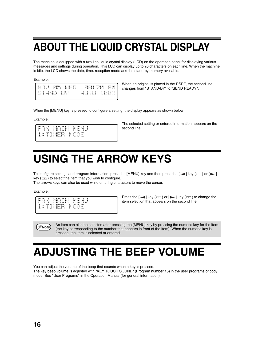 Sony AR-208S operation manual Using the Arrow Keys, Adjusting the Beep Volume 