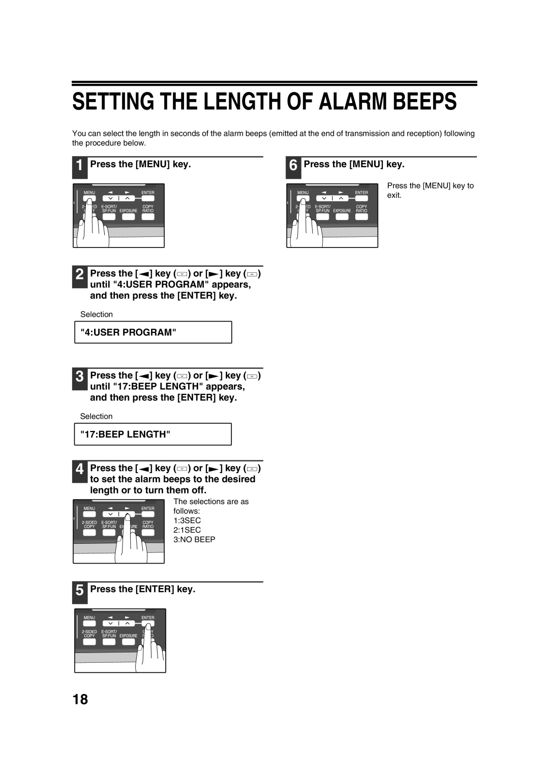 Sony AR-208S operation manual Setting the Length of Alarm Beeps, 17BEEP Length 