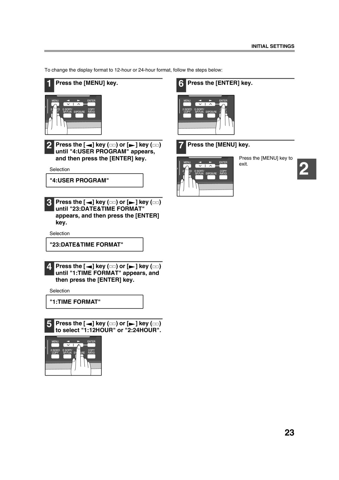 Sony AR-208S operation manual 23DATE&TIME Format, 1TIME Format, Press the key or key to select 112HOUR or 224HOUR 