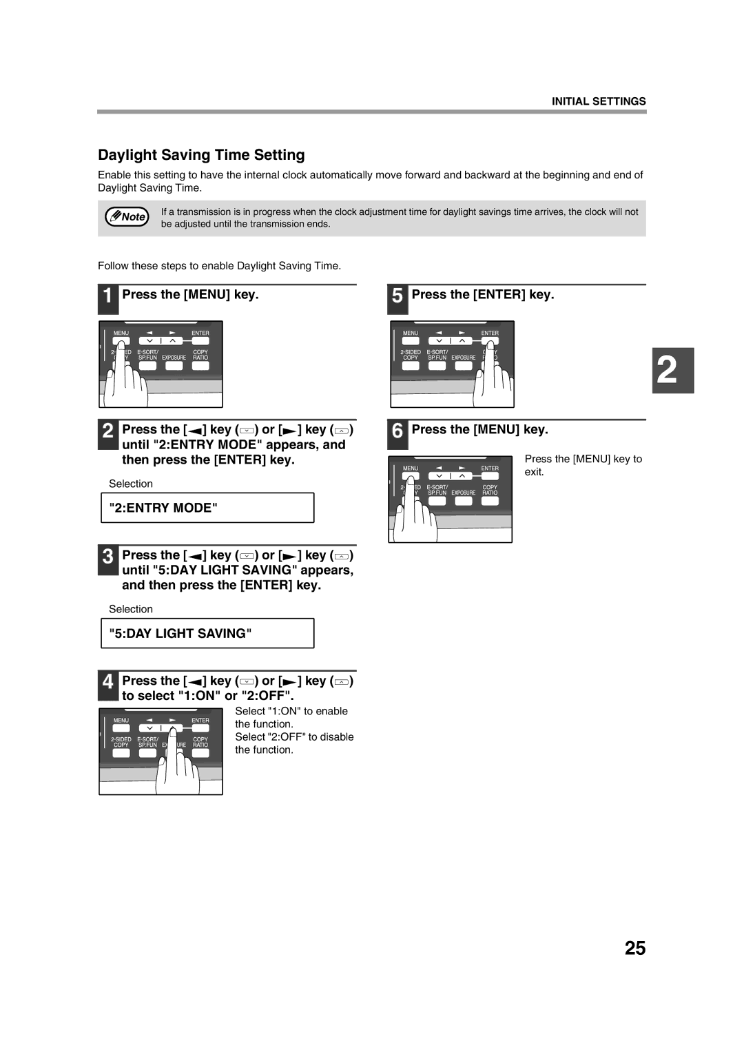 Sony AR-208S operation manual Daylight Saving Time Setting, 5DAY Light Saving, Press the key or key to select 1ON or 2OFF 